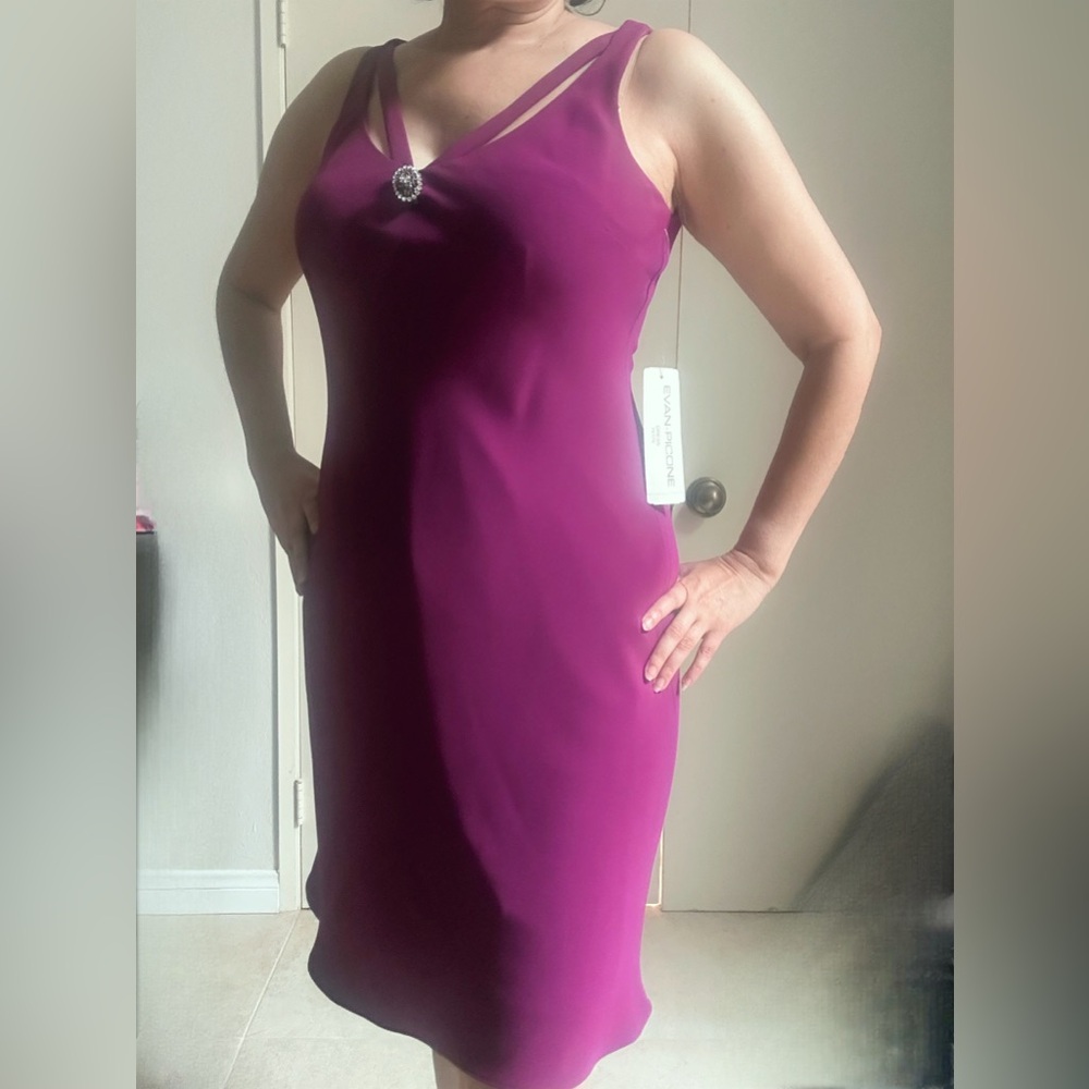 Evan Picone Pink and Purple Sheath Midi Dress Halter Sleeveless Cocktail